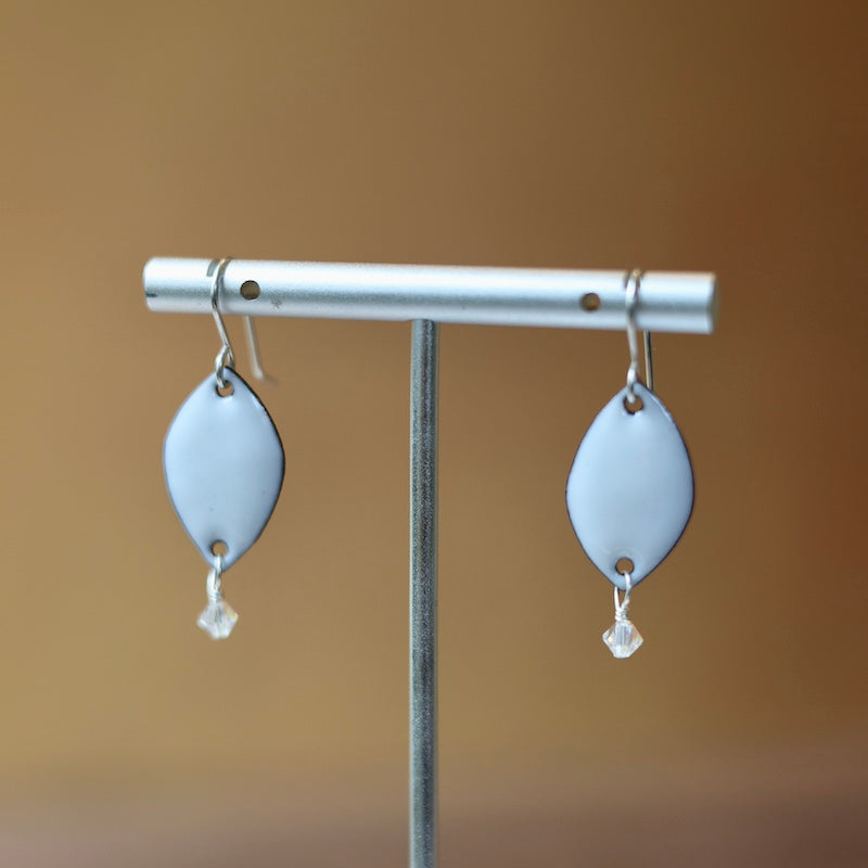 White Enamel Petal Crystal Dangle Earrings