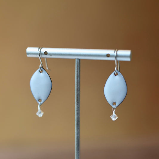 White Enamel Petal Crystal Dangle Earrings