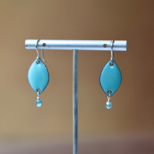 Blue Enamel Petal Crystal Dangle Earrings