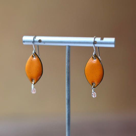 Orange Enamel Petal Crystal Dangle Earrings