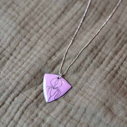 Orchid Pink Enamel Iris 'Doodle' Necklace