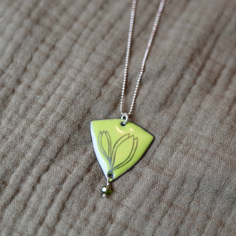 Chartreuse Enamel Crocus 'Doodle' Necklace