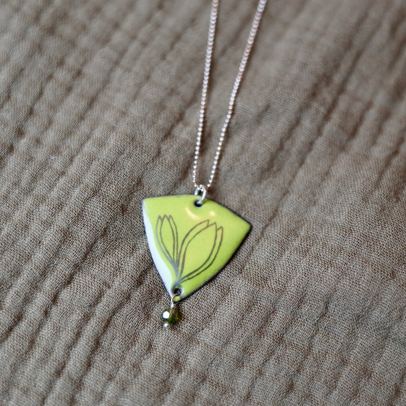 Chartreuse Enamel Crocus 'Doodle' Necklace