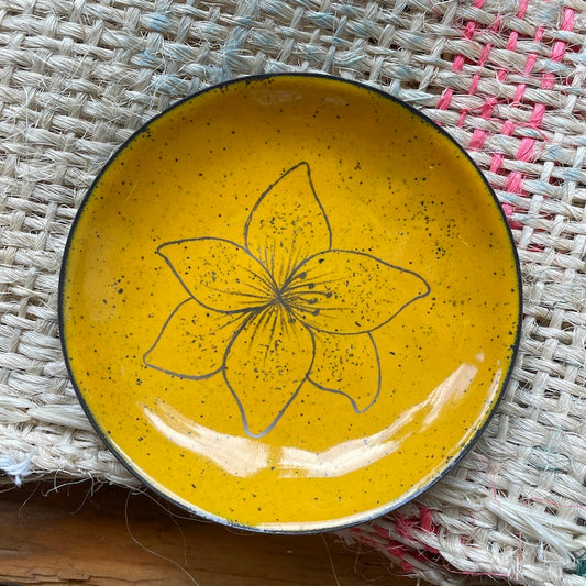 Yellow Enamel Tiger Lily "Doodle" Trinket Dish