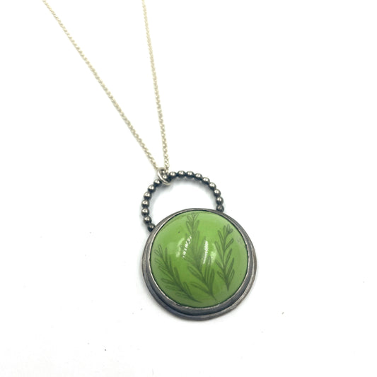 Green Enamel Rosemary 'Doodle' Cabochon Necklace