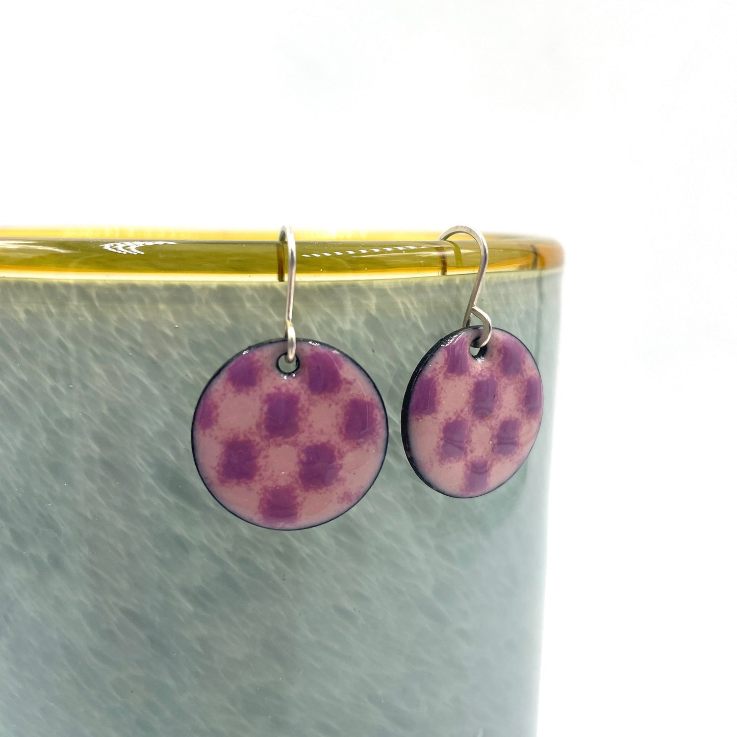 Pink Enamel Checkered Earrings
