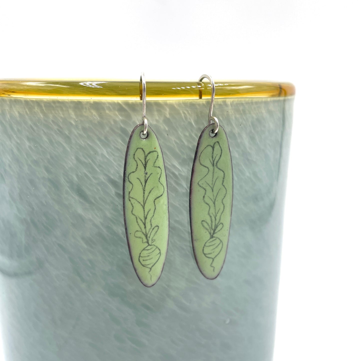 Mint Green Enamel Radish 'Doodle' Earrings