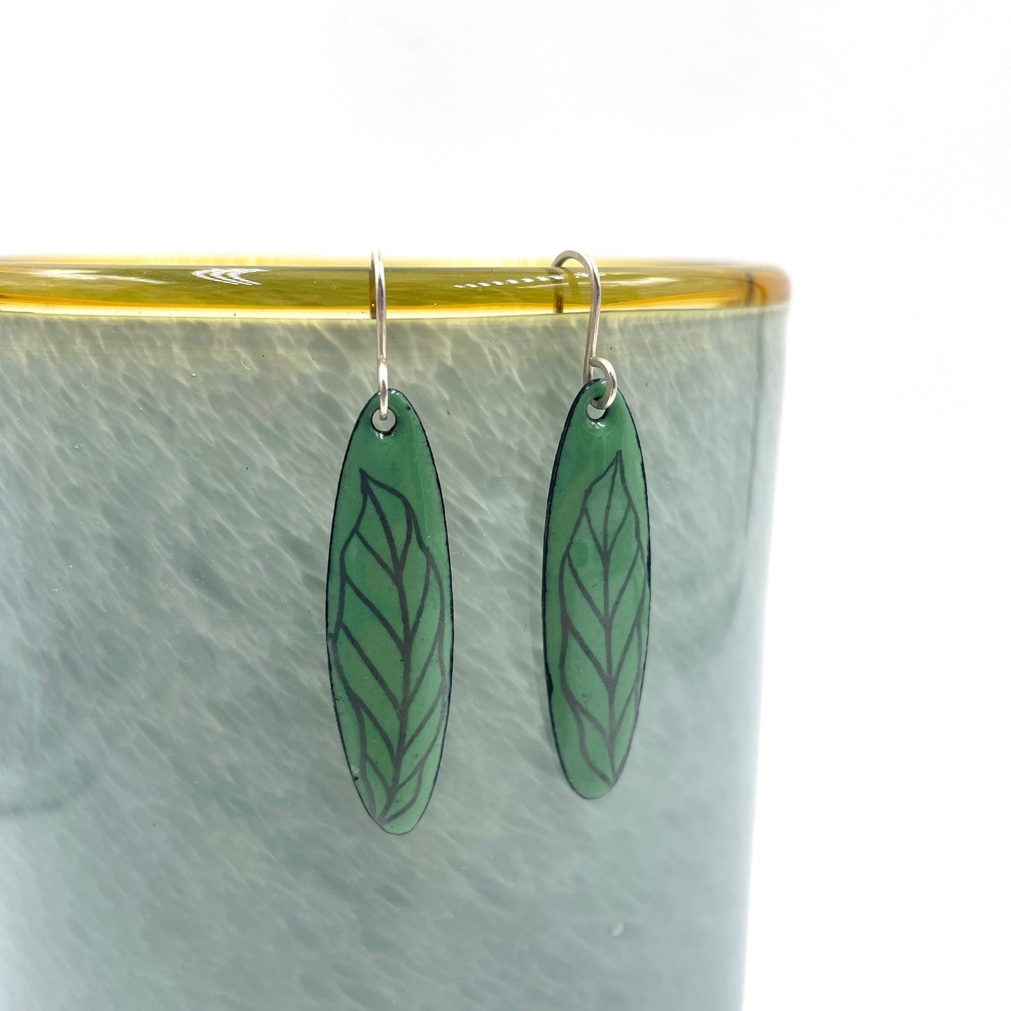 Green Enamel Leaf 'Doodle' Earrings