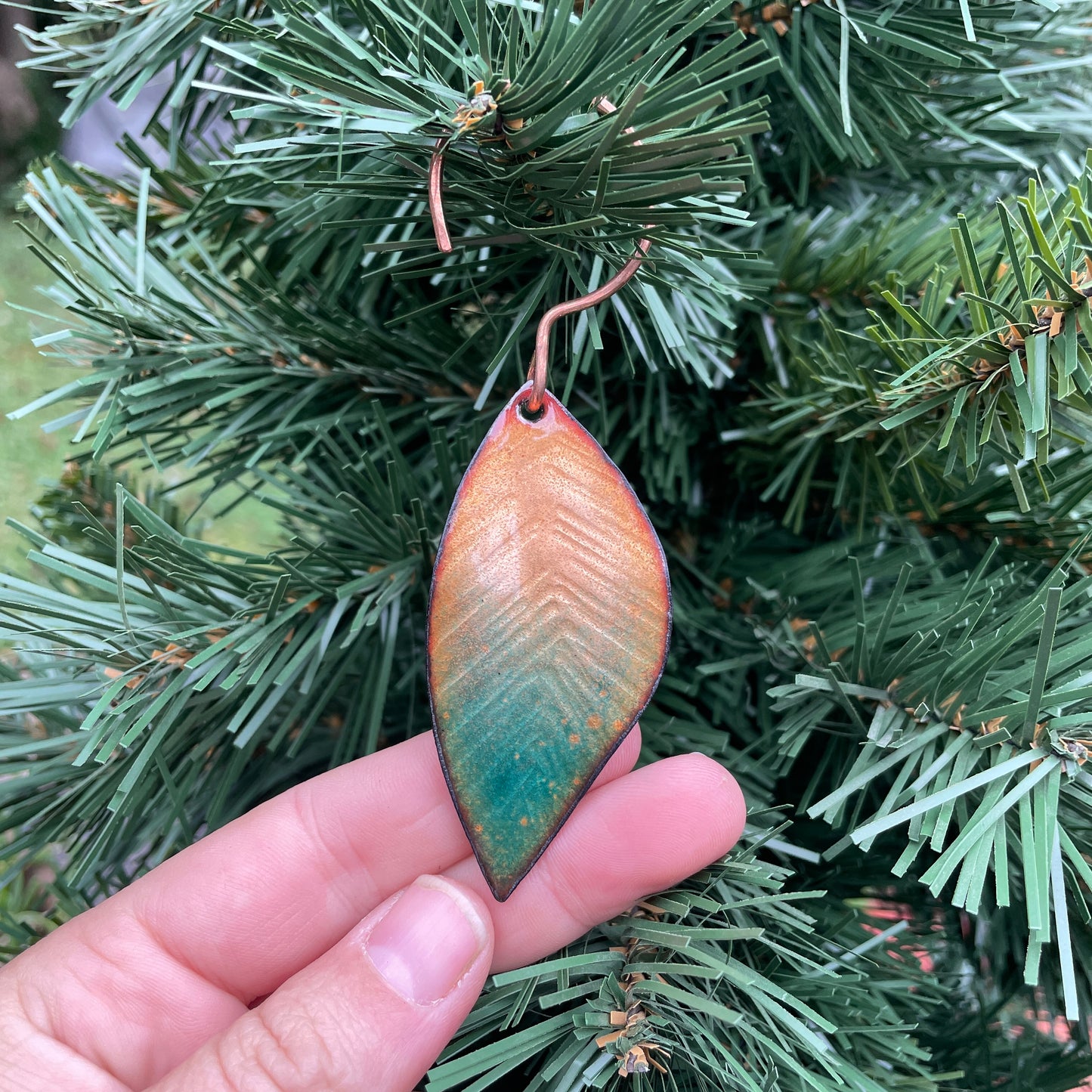 Peach & Turquoise Leaf Ornament