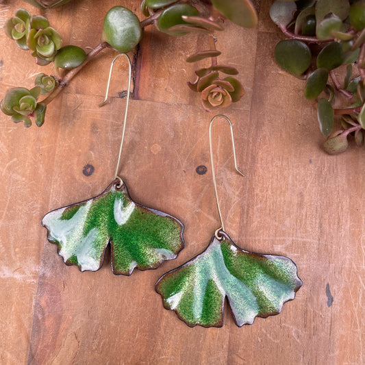 Green Ginkgo Leaf Earrings