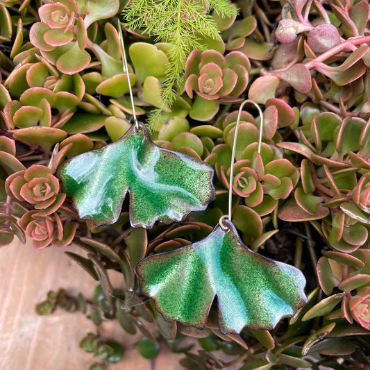 Green Ginkgo Leaf Earrings