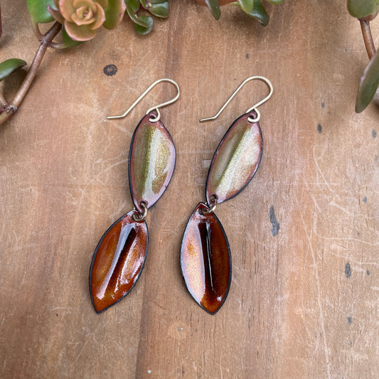 Double Olive & Brown Autumn Leaf Earrings