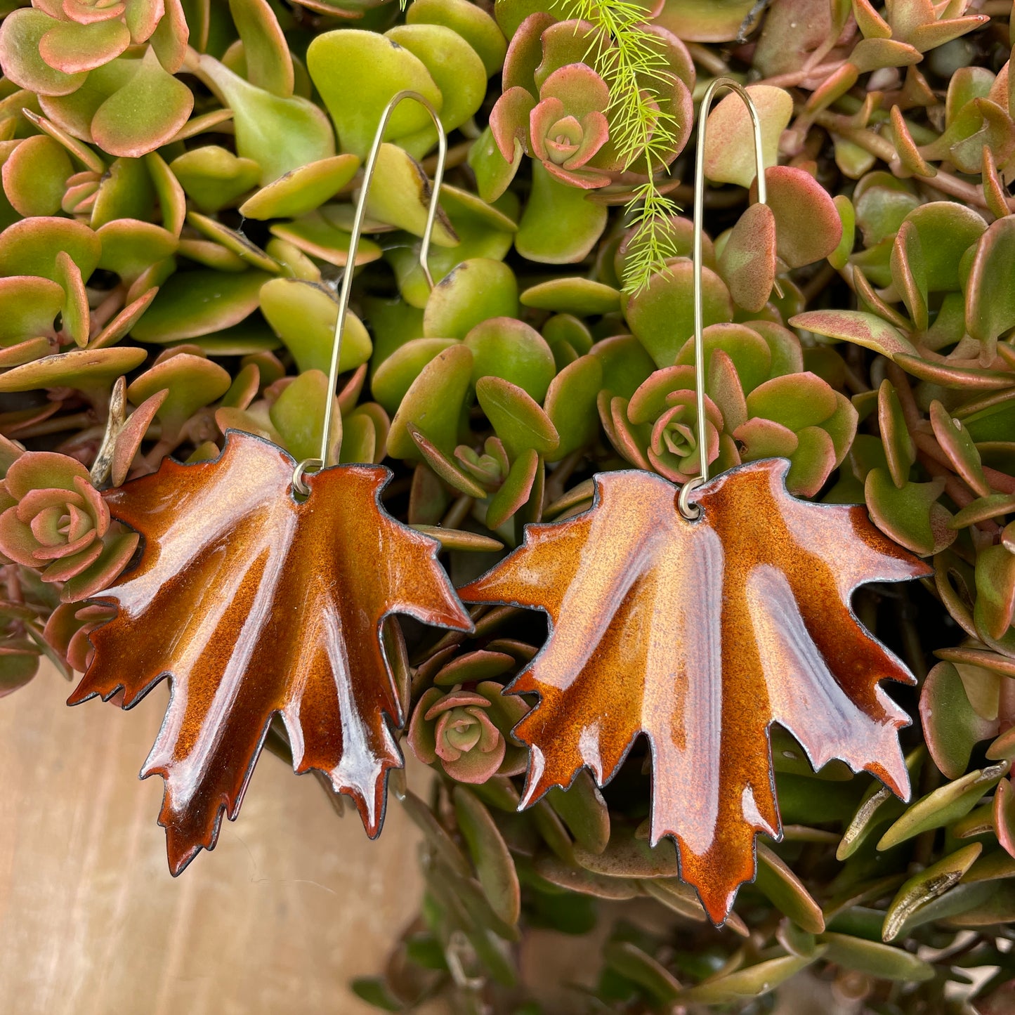 Golden Brown Maple Leaf Earrings, Large