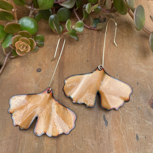 Peach Ginkgo Leaf Earrings