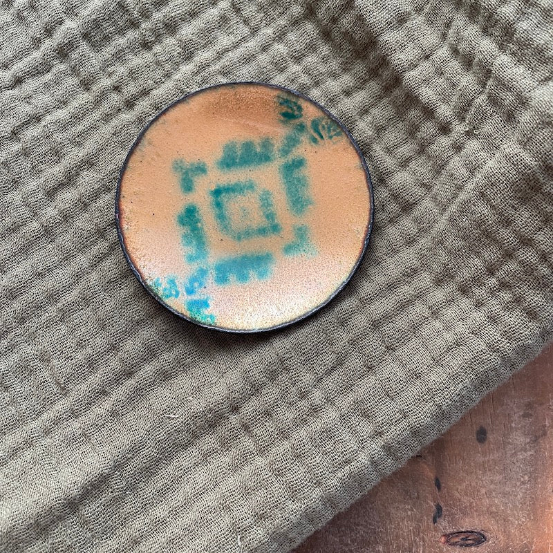 Mini Peach and Turquoise Enamel Geometric Trinket Dish