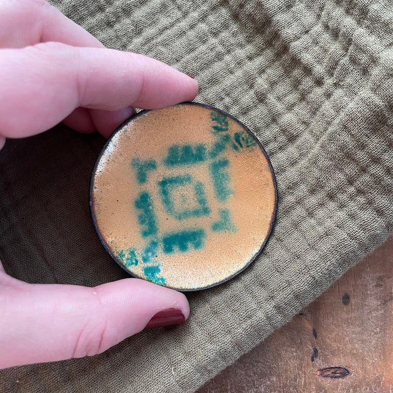 Mini Peach and Turquoise Enamel Geometric Trinket Dish