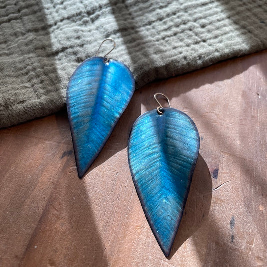 Blue Leaf Earrings, Large