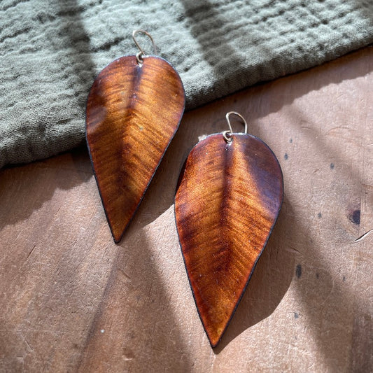 Golden Brown Leaf Earrings, Large