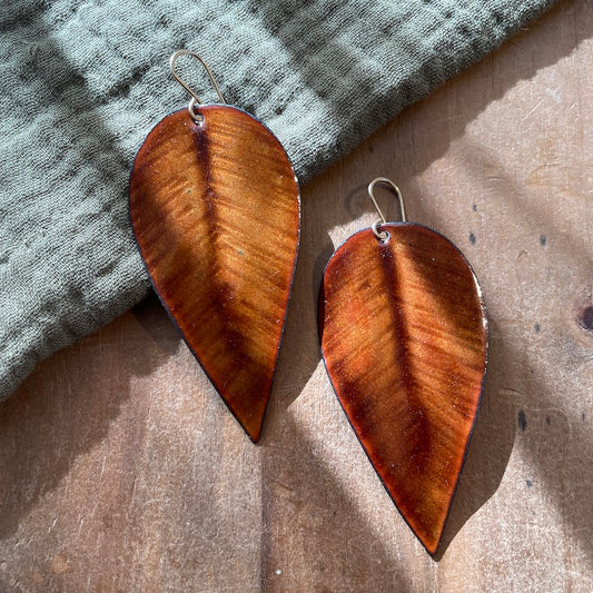 Golden Brown Leaf Earrings, Large