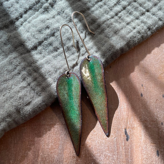 Green Autumn Leaf Earrings