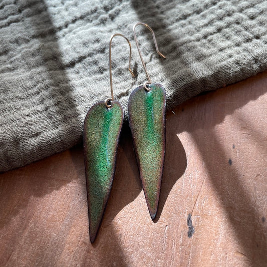 Green Autumn Leaf Earrings