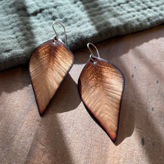 Golden Brown and Peach Leaf Earrings, Medium