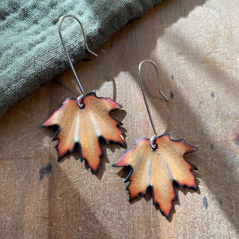 Peach Maple Leaf Earrings, Mini