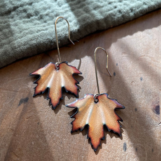 Peach Maple Leaf Earrings, Mini