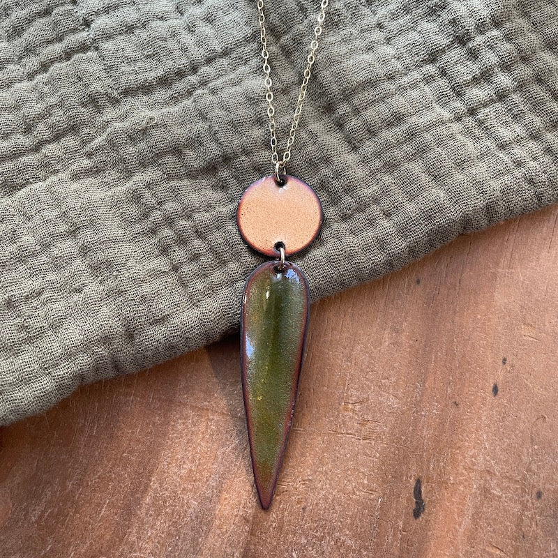 Peach Dot with Olive Leaf Necklace