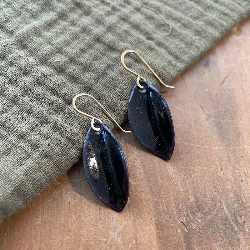 Black Small Leaf Earrings