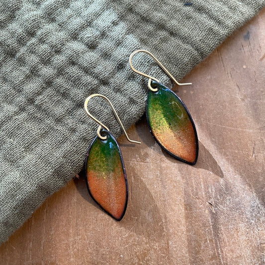 Green & Peach Autumn Leaf Earrings, Small