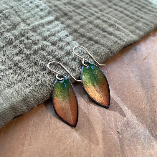 Green & Peach Autumn Leaf Earrings, Small