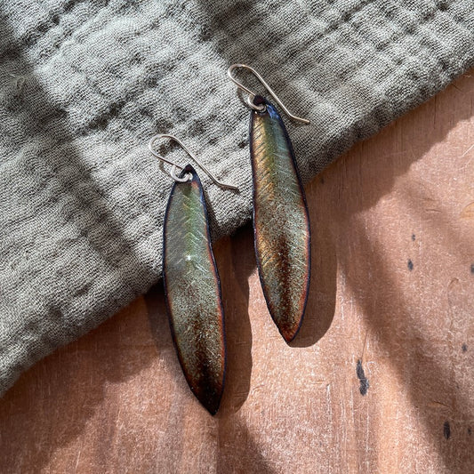 Olive and Golden Brown Willow Oak Leaf Earrings