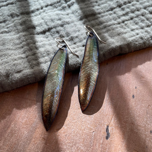 Olive and Golden Brown Willow Oak Leaf Earrings