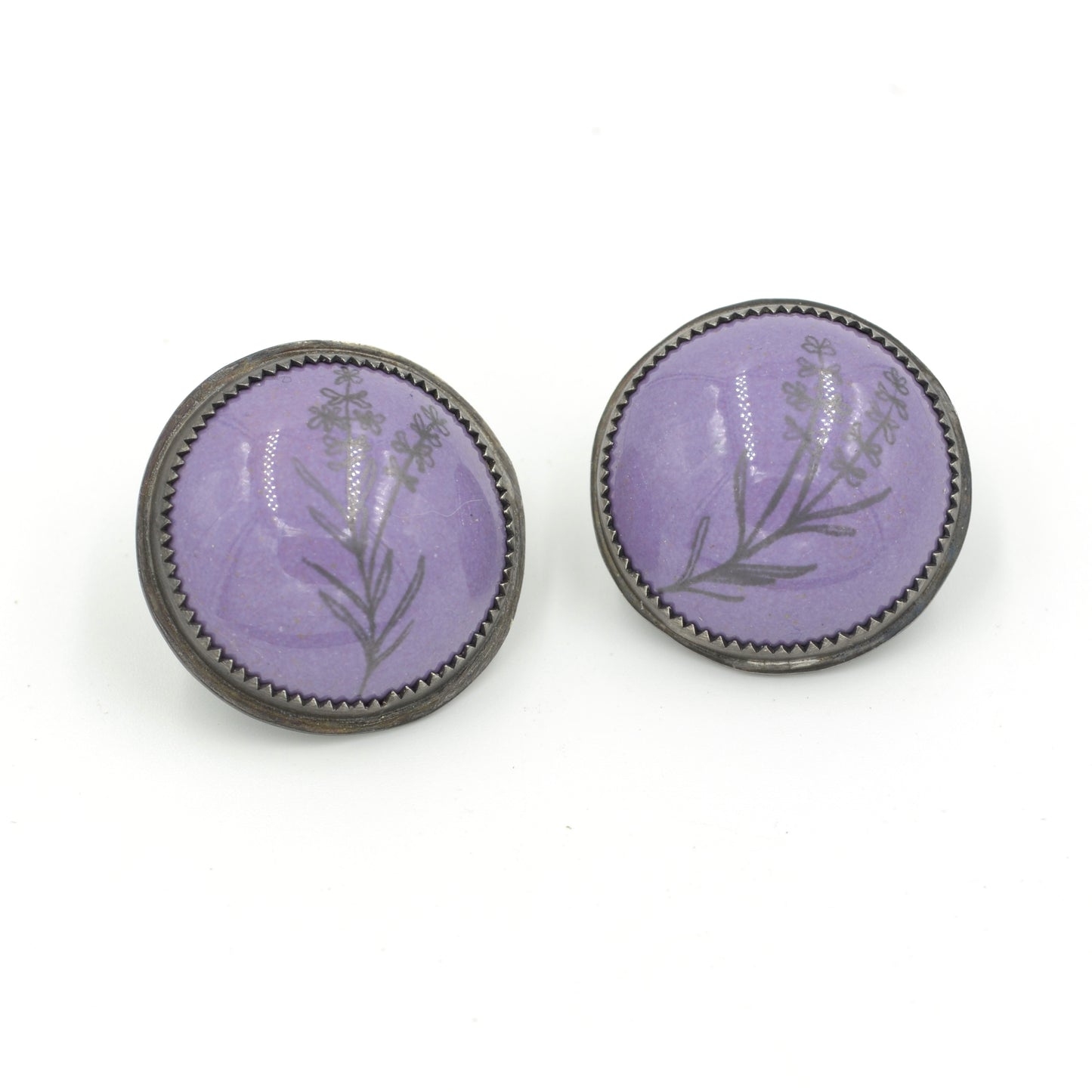 Purple Enamel Lavender 'Doodle' Cabochon Earrings