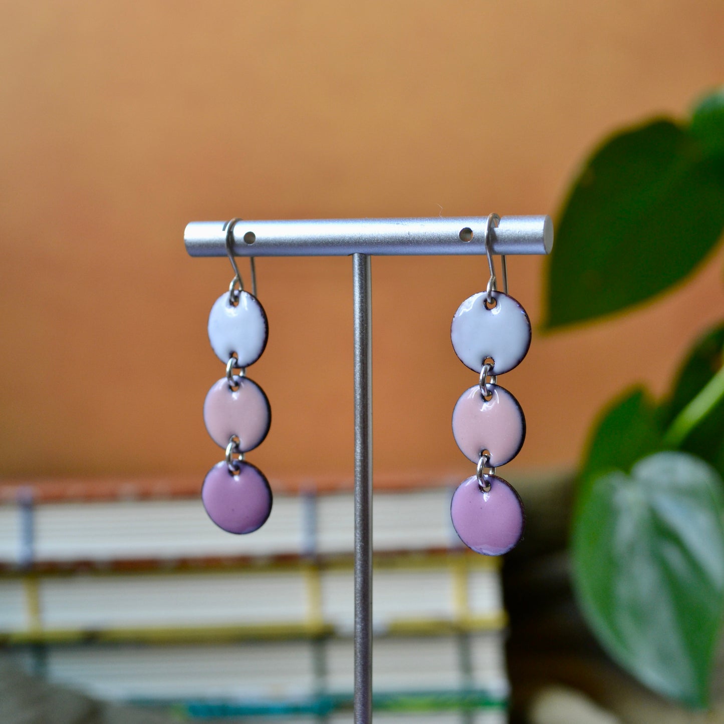 Pink Ombre Enamel Triple Circle Earring