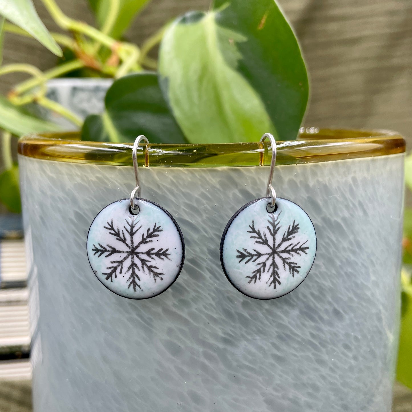 White and Blue Enamel Circle Snowflake 'Doodle' Earrings