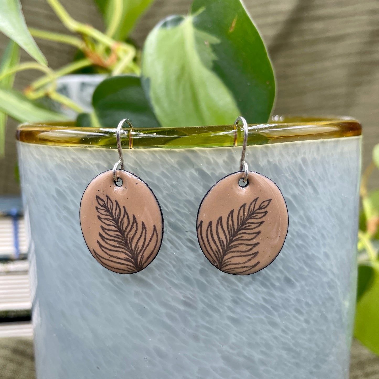 Nut Brown Enamel Fern 'Doodle' Earrings