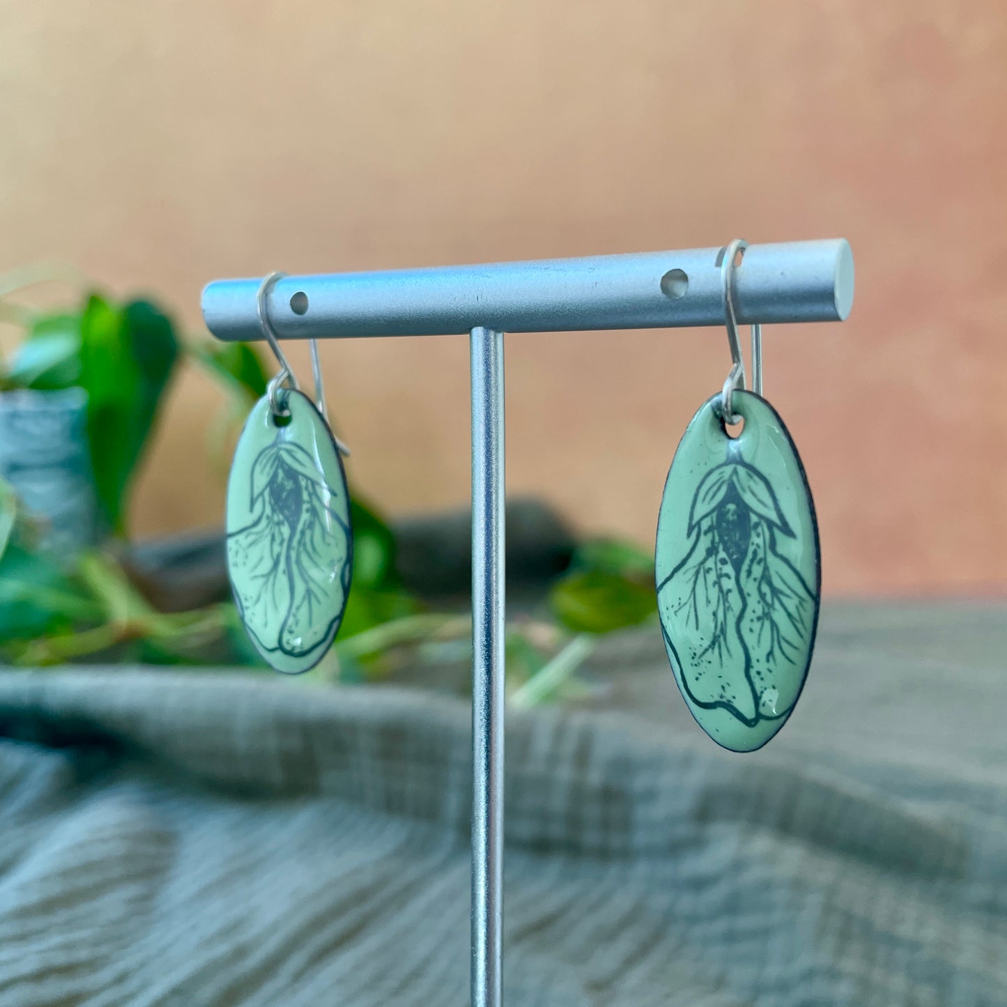 Mint Green Enamel Jewelweed 'Doodle' Earrings