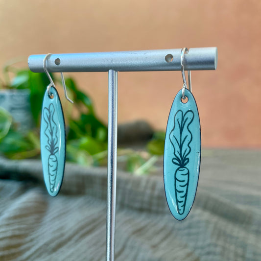 Blue Enamel Carrot 'Doodle' Earrings