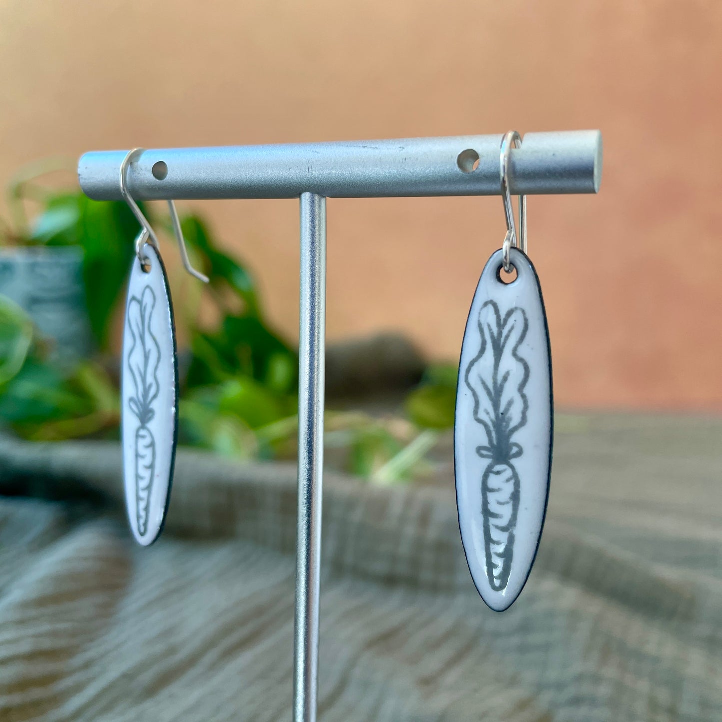 White Enamel Carrot 'Doodle' Earrings